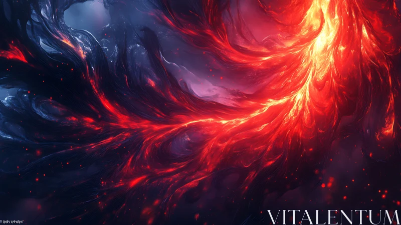 Fiery cosmic energy flow against dark swirling void.