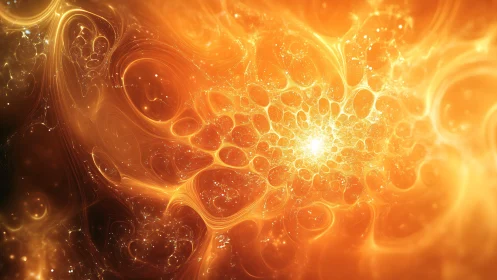 Fractal solar flare vortex with glowing cosmic filaments.
