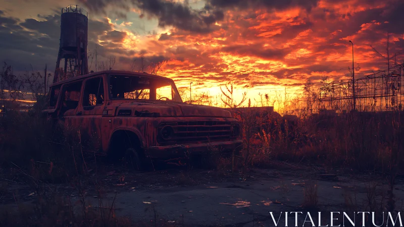 Rustquiet station wagon basking in apocalyptic sunset flare.