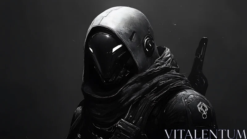 Midnight wanderer in sleek sci fi armor and quiet shadows.
