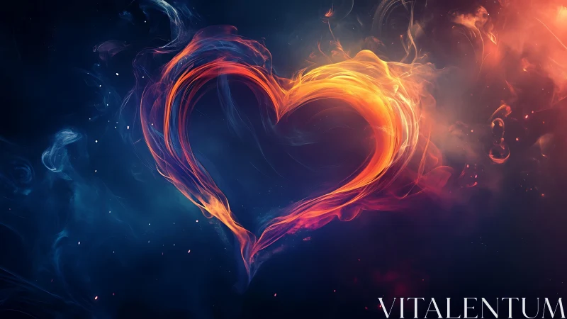 Glowing heart shape rendered with orange and blue fire effects.
