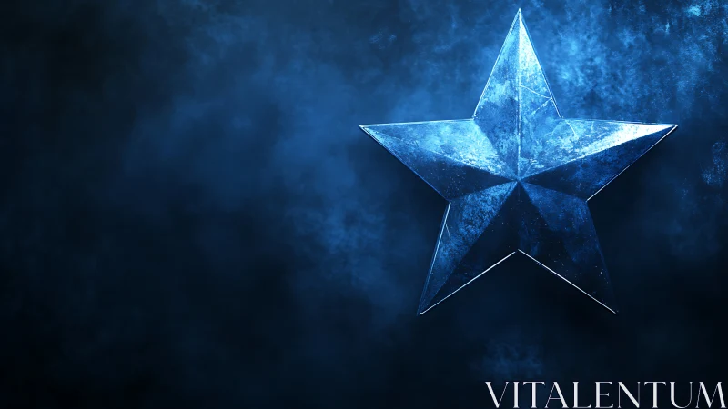 Blue metallic five-point star floats on textured dark background