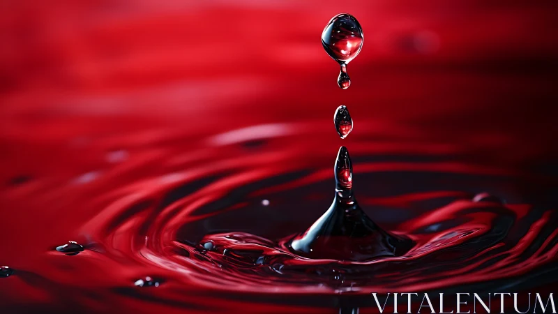 Crimson liquid droplet rises in a dramatic macro splash scene