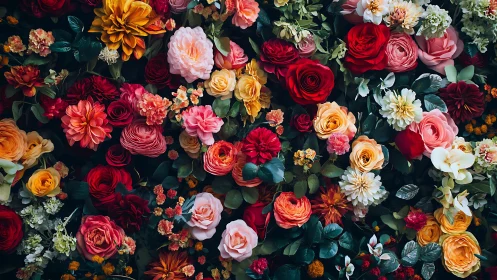 Dense Polychromatic Floral Arrangement: Technical Botanical Composition Study.