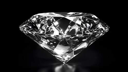 Brilliant cut diamond on black background, high-detail realism.
