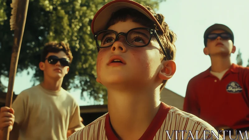 Cinematic close-up captures young baseball players in awe