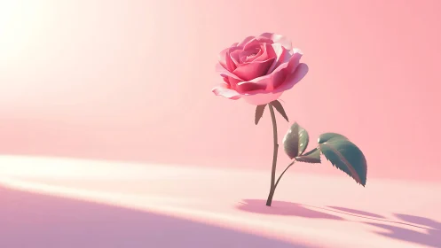 Single Pink Rose Against Gradient Pink Background
