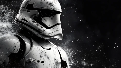 Armored sci-fi trooper rendered in high-contrast digital art