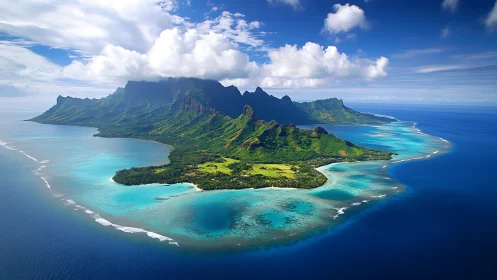 Tropical Island Formation with Mountain Ridge and Lagoon.