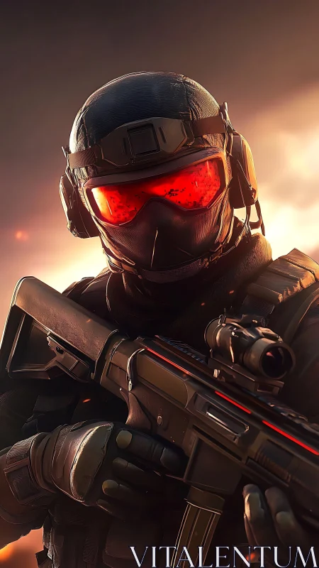 Futuristic tactical soldier with AR visor and suppressed rifle