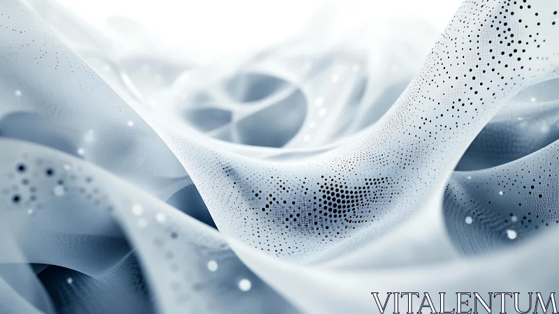 Abstract flowing waves with digital mesh and dots, modern style.