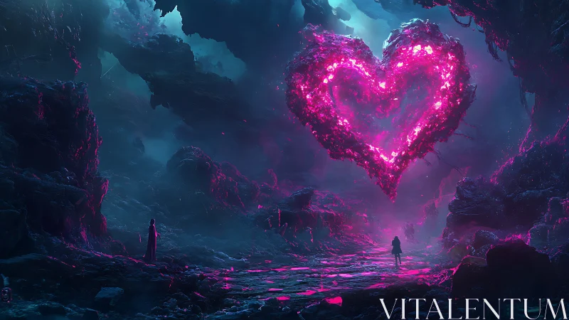 Neon Heart Oasis: Digital Luminescence in Alien Caverns.