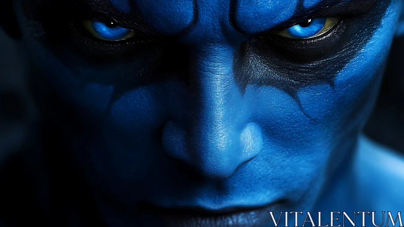 Midnight blue sentinel studies the viewer with molten eyes