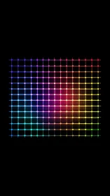 Glowing rainbow grid gently lighting up the quiet dark space.