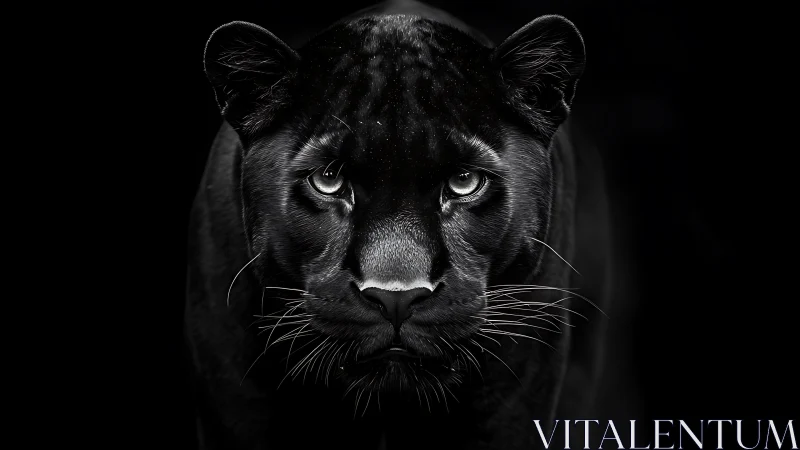 Black panther portrait rendered with high contrast monochromatic lighting