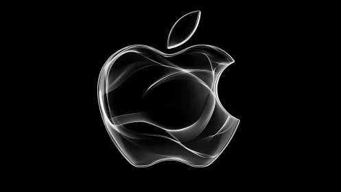 Translucent apple-shaped symbol on black background.