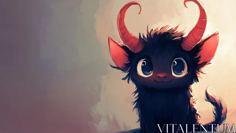 Small horned creature sits against soft gradient backdrop