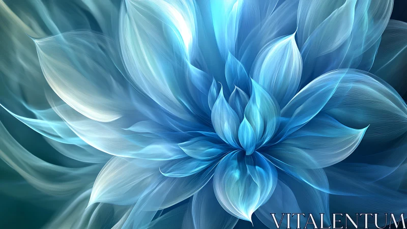 Translucent cyan fractal flower with layered luminous petals