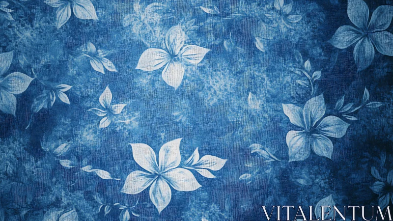 Indigo-Dyed Textile with Five-Petal Floral Motifs and Weathered Patina