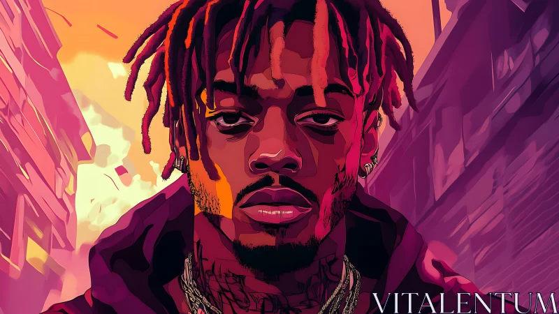 Urban portrait glows in neon sunset hues with bold attitude