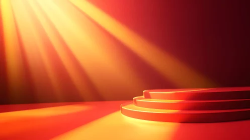 Circular Stage with Dramatic Golden Lighting in Minimalist Style.