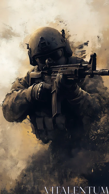 Dustborn marksman emerges from swirling battlefield haze.