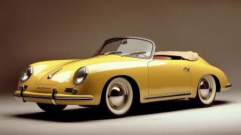 Vintage yellow convertible sports car under studio lighting.