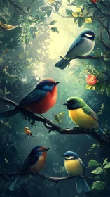 Color-saturated songbirds perch in layered forest canopy study