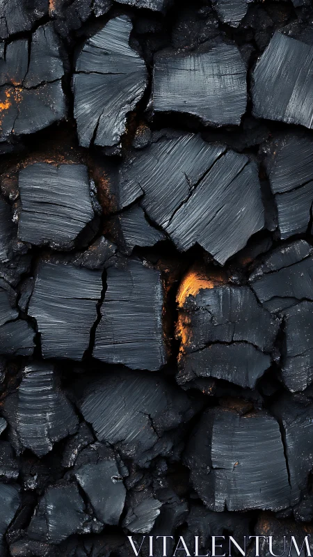 Charred Coal Pieces with Glowing Embers.