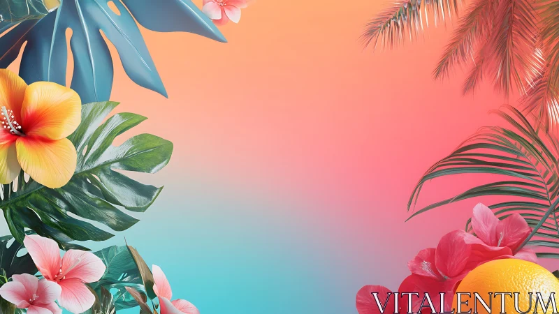 Tropical floral composition with gradient background.