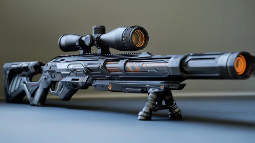 Futuristic Tactical Rifle with Advanced Optics and Integrated Scope.