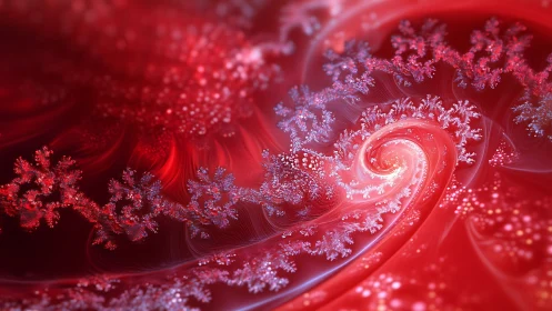 Red spiral fractal field with luminous recursive branching structures.