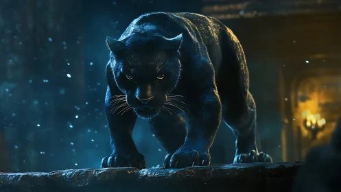 Obsidian Prowler: Luminous Eyes in the Void.