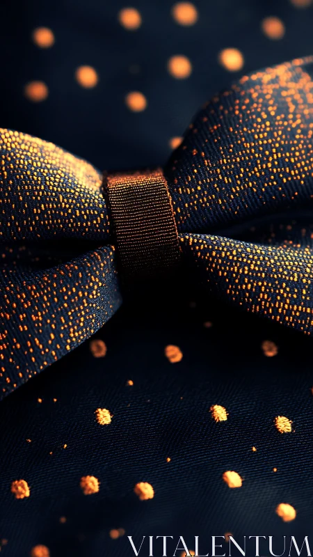 Navy bow tie with golden polka dots under soft dramatic light