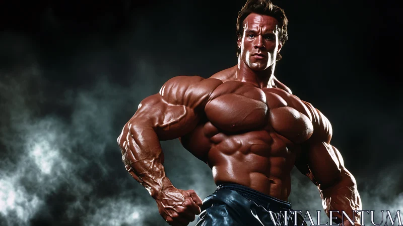 Hyperreal digital bodybuilder portrait emphasizes exaggerated mass