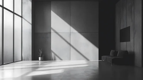 Minimalist concrete interior uses dramatic diagonal daylight