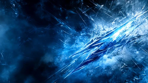 Stellar ice shard erupts through a storm of electric blue light.