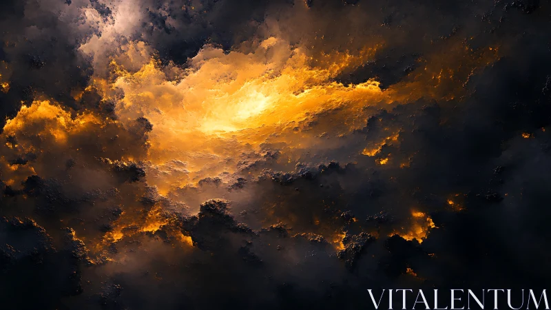 Fiery cloudscape with glowing central light core.
