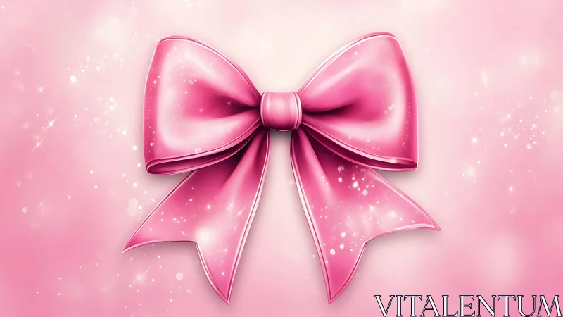 Luminous pink ribbon bow with sparkles on soft gradient.