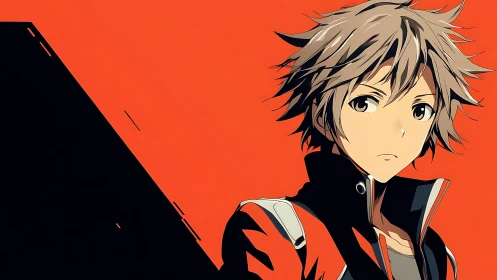 Analytical portrait of stylized youth on high-contrast field.