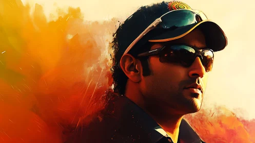 Sunlit sports captain emerging from a blaze of color.