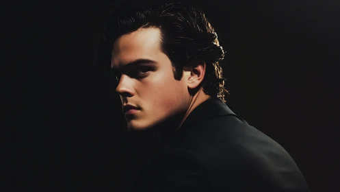 Moody male portrait in low key studio lighting profile.