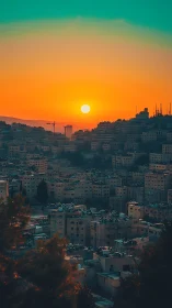 Thermal gradient sunset over high-density hillside cityscape.