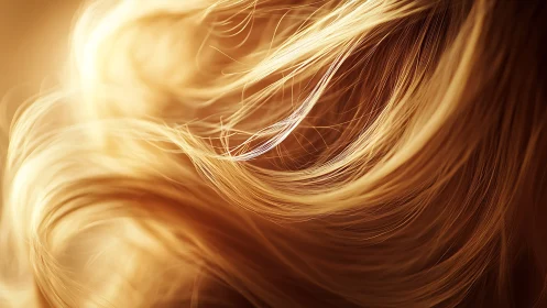 Sunlit strands of golden hair swirl like warm liquid light