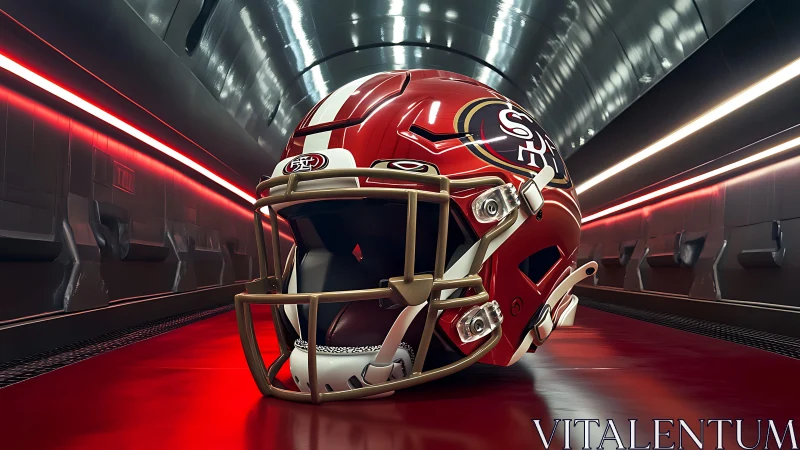High gloss football helmet rendered in reflective tunnel environment