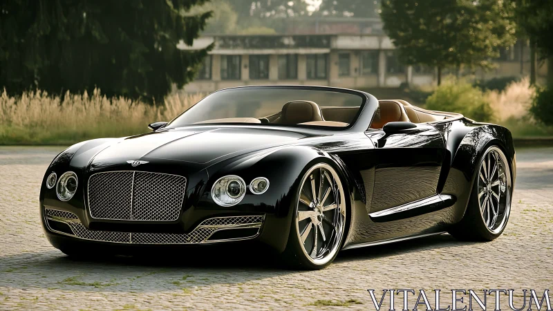 Low-slung luxury roadster with reflective black aero bodywork.