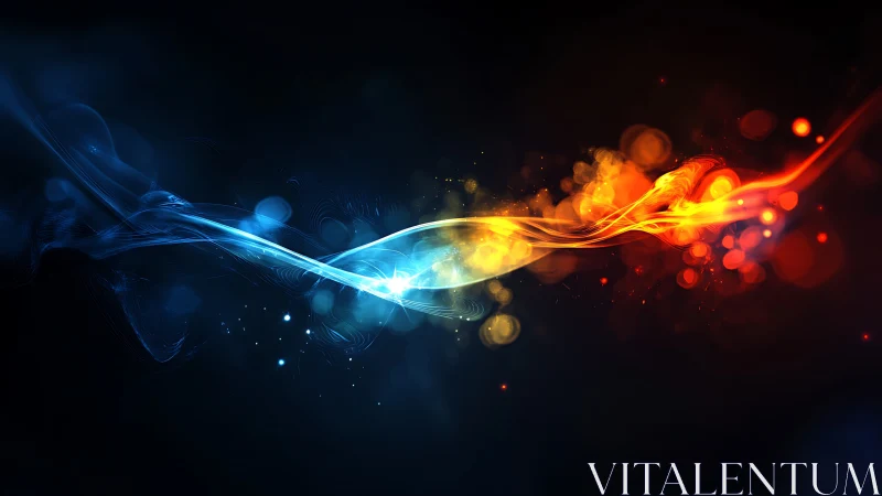 Dual energy streams colliding in luminous abstract space.