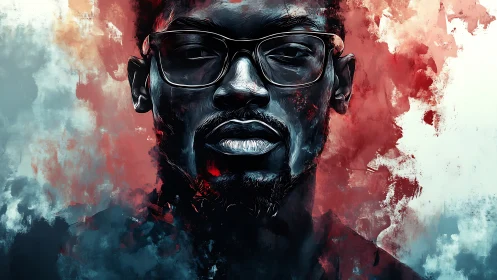 Bold digital portrait of man with glasses in vivid colors.
