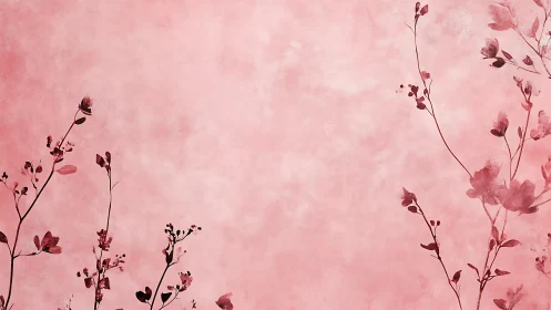 Botanical Silhouettes Against Soft Pink Gradient Wash.