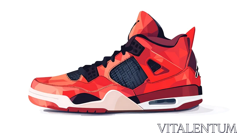 Low poly red athletic sneaker in lateral side profile view.